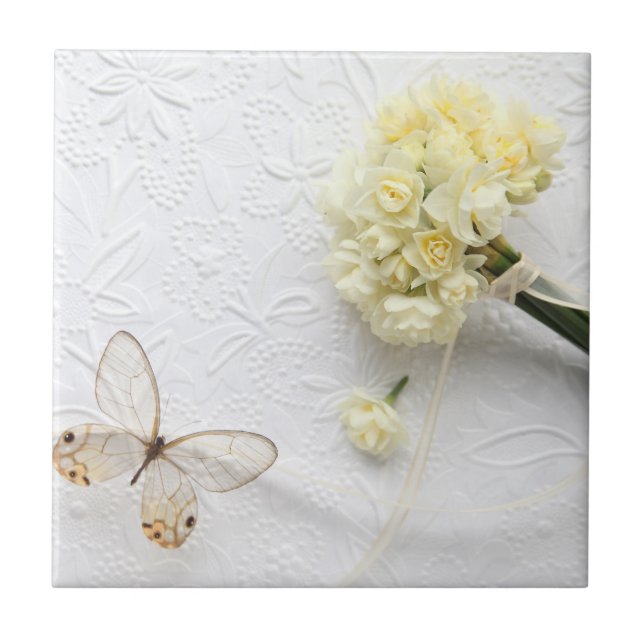 flores amarelos pálido com azulejo da borboleta (Frente)