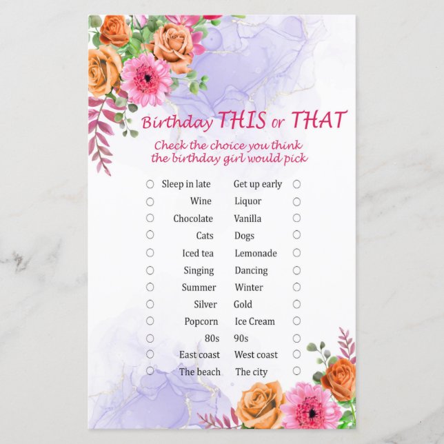 Flores Aniversário Este ou Aquele Jogo (Frente)