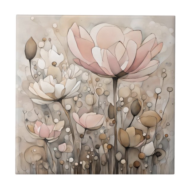 Flores Aquarela Abstrato beige Rosa (Frente)