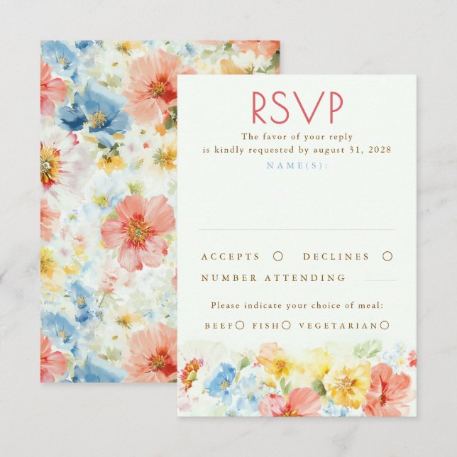 Flores Aquarela Elegante RSVP Casamento (Frente/Verso)