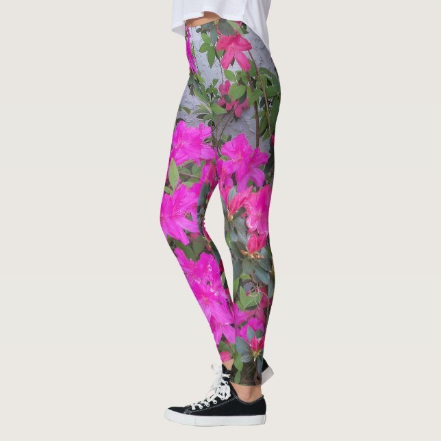 Flores azáleas cor-de-rosa quente sobre leggings (Esquerda)