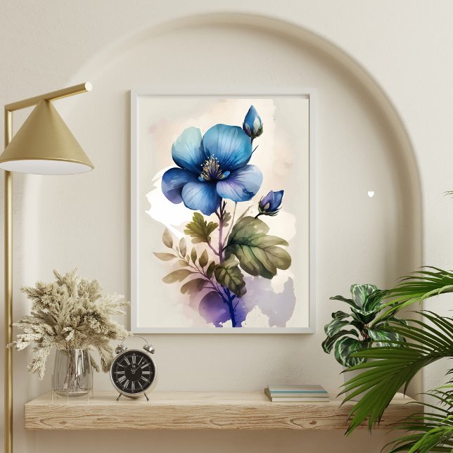 Flores Azuis Bell Aquarela Impressão Wall Art (Blue Floral Flowers Watercolor Art Print Poster. Available as Digital instant download or printed)