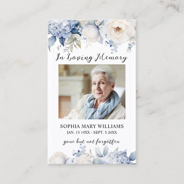 Flores Azuis Cartão com fotos de Oração Memorial F (Frente)