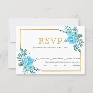 Flores azuis, cartão RSVP de casamento de quadro