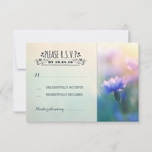 flores azuis casamento romântico RSVP (Frente)