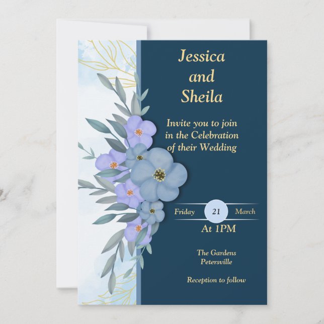 Flores azuis clássicas Convite de casamento, (Frente)