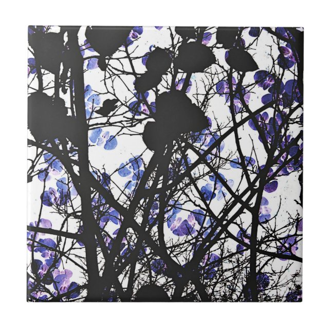 Flores azuis conceituam arte digital em árvore de  (Frente)