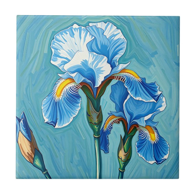 Flores Azuis de Íris Padrão Artístico (Frente)