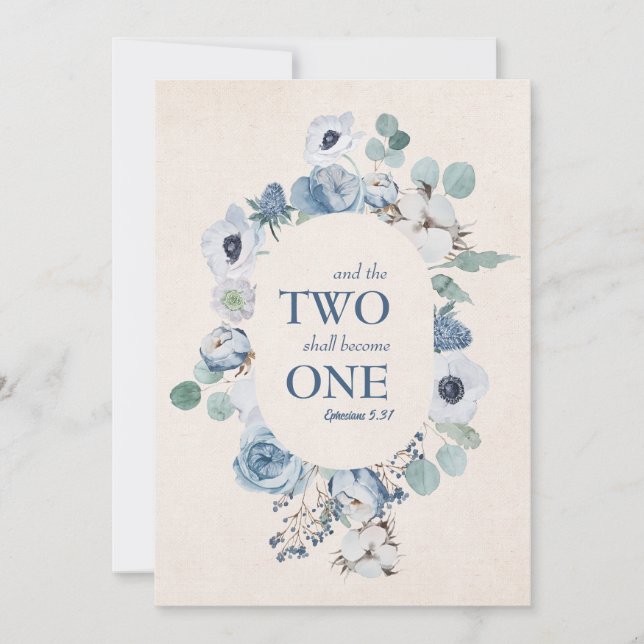 Flores Azuis Dois Se Tornam Um Convite De Casament (Frente)