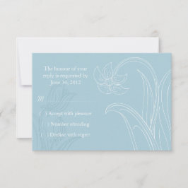 Flores Azuis e Brancas e Folhas de RSVP de Casamen