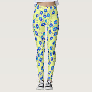 Flores Azuis em Leggings Amarelos