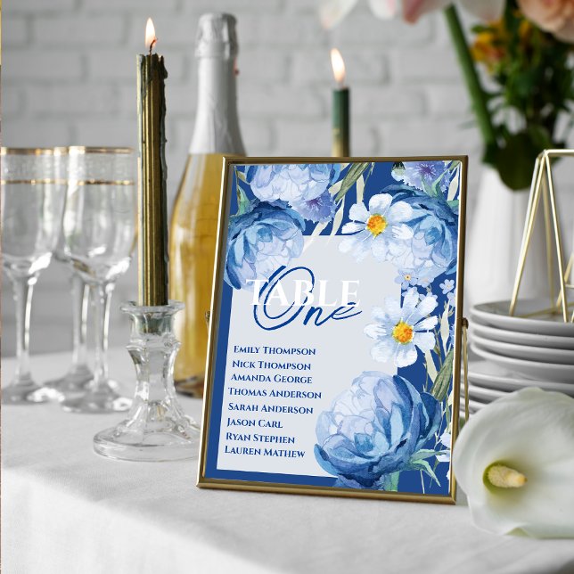 Flores Azuis Gráfico Floral de Mesa de Casamento (Blue Flowers Floral Wedding Table Seating Chart)