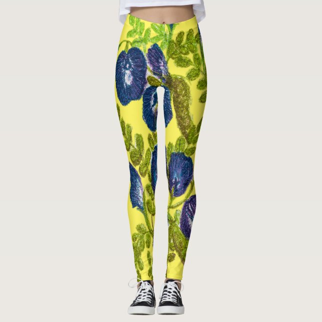 Flores azuis Leggings (Frente)