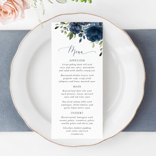 Flores Azuis Marinho, Folhagens, Menu de Chá de No (Criador carregado)