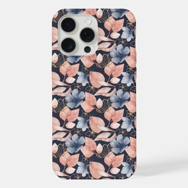 Flores Azuis, Pêssego e Douradas Arte Botânica Ele (Verso)