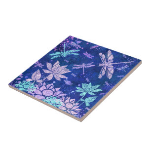 Flores Azuis Roxas Dragões Azulejo cerâmico