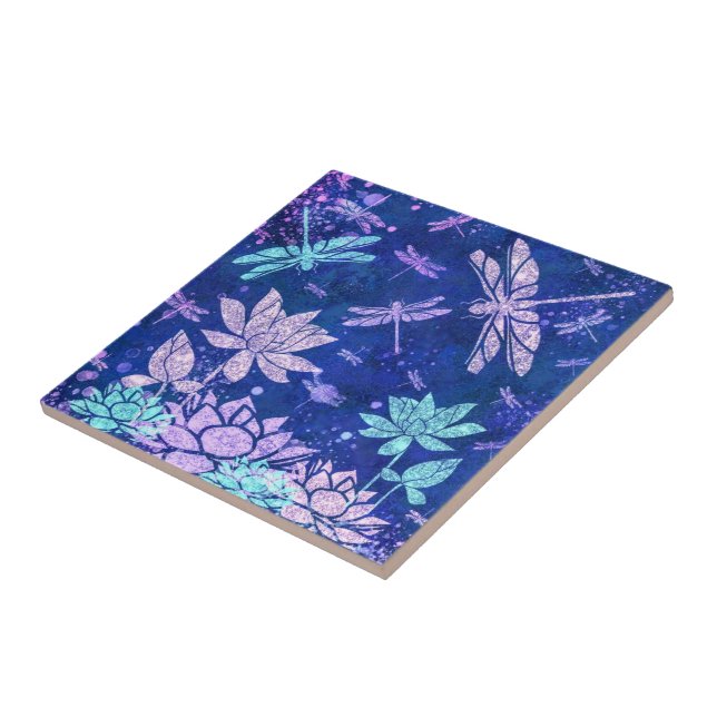 Flores Azuis Roxas Dragões Azulejo cerâmico (Lateral)