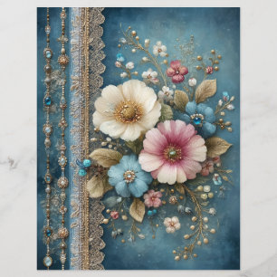 Flores Azuis Teais Papel de Scrapbook Journal Arru