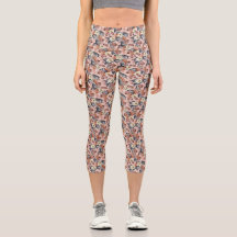 Flores Beige Mix Padrão Capri Leggins