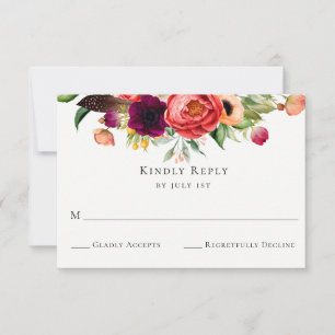 Flores boémias que Wedding o cartão de RSVP