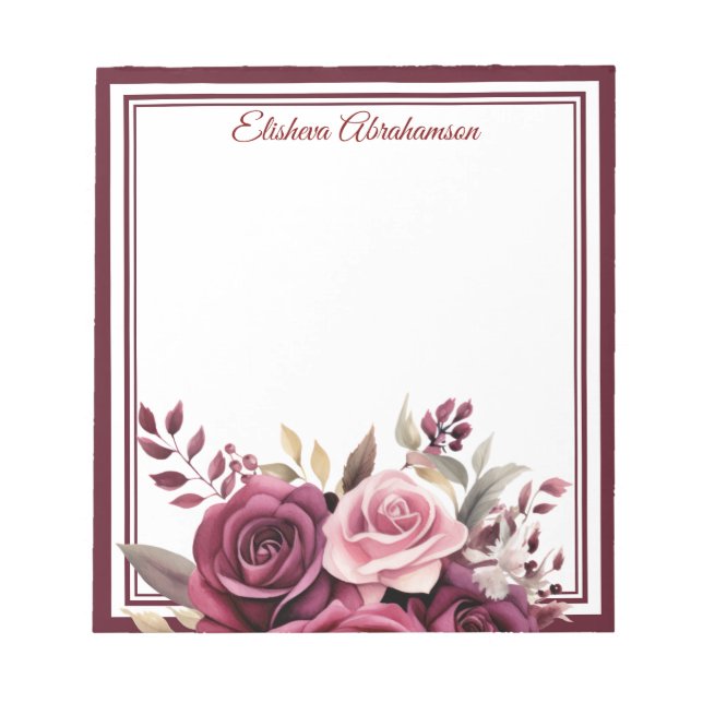 Flores Boho Bloco de Notas Rosas Roxas (Frente)