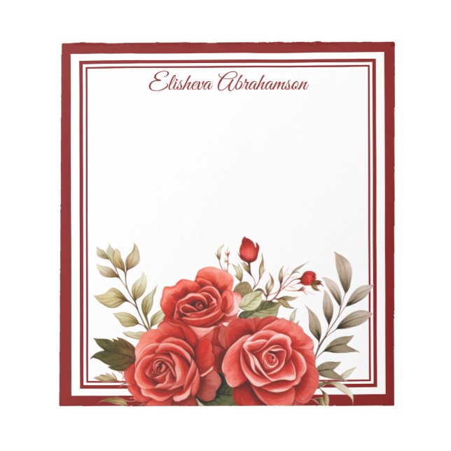 Flores Boho Rosas Vermelhas Bloco de Notas (Frente)