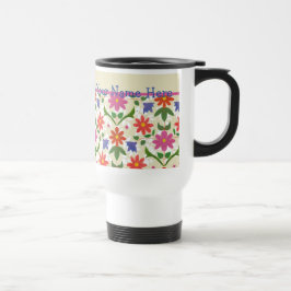 Flores bonito, Bolinhas na Caneca de viagem Ecru