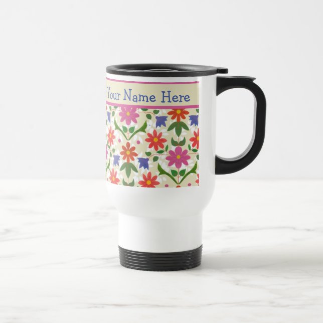 Flores bonito, Bolinhas na Caneca de viagem Ecru (Direita)