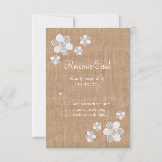 Flores bonito de rendas no RSVP de Burlap (Frente)