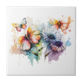 Flores Borboletas Aquarela Roxo Amarelo Azul