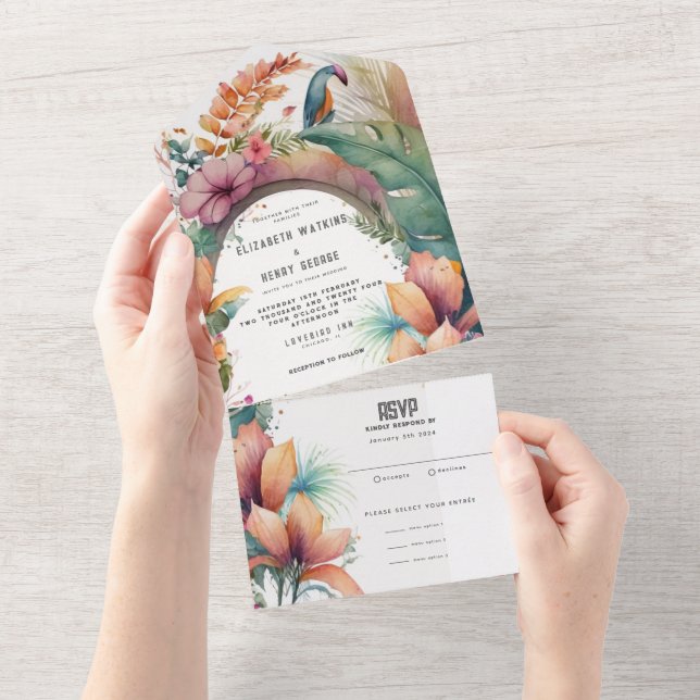 Flores Botânicas Tropicais Aquarela Casamento  (Aba destacável)