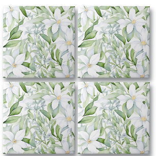 Flores Brancas bonito De Aquarela Folhagem Verde