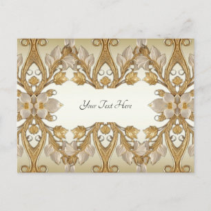 Flores Brancas Cartão Postal Decorativo Dourado