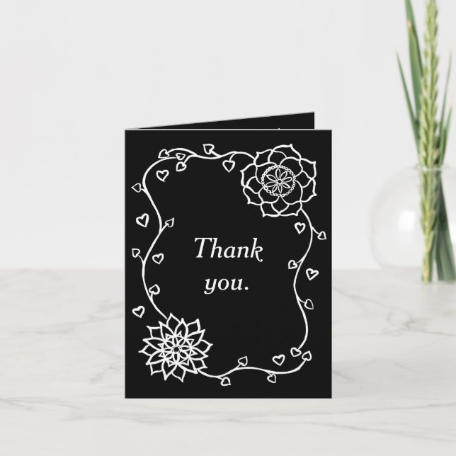 Flores brancas Corações Pretos Obrigado Cartões (Frente)