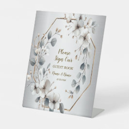 Flores brancas de aquarela Ouro Frame Silver Teal