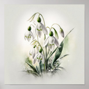 Flores Brancas de Galanthus Impressão Artística Po