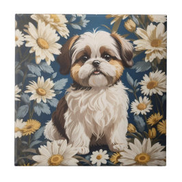 Flores Brancas de Margarida Cachorros Shih Tzu
