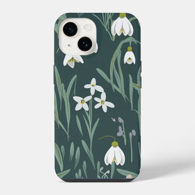 Flores Brancas de Snowdrops em Verde (Verso)