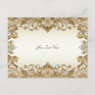 Flores Brancas Decoração Cartão Postal Dourado