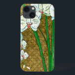 Flores brancas e caules verdes na fronteira castan<br><div class="desc">Flores brancas pendem caules verdes nesta peça de Chariklia Zarris. Colocada sobre um fundo bronzeado e cercada por uma borda marrom esta é uma pintura simples,  mas elegante. Adicione-o à sua casa e aproveite a beleza!</div>