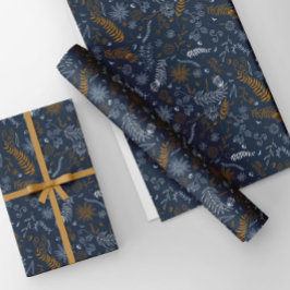 Flores brancas e douradas em azul