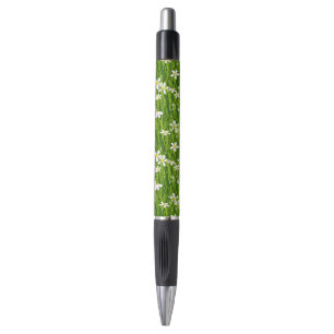 Flores Brancas e Folhas de Planta Caneta Tinta Pre
