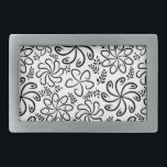 Flores brancas e pretas funzes Belt Buckle<br><div class="desc">Um padrão floral elegante,  moderno e retrô com flores e folhas adoráveis e folclóricas. Muito elegante e moderno,  fácil de personalizar,  presente perfeito.</div>