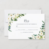 Flores Brancas Elegantes RSVP de Casamento Moderno