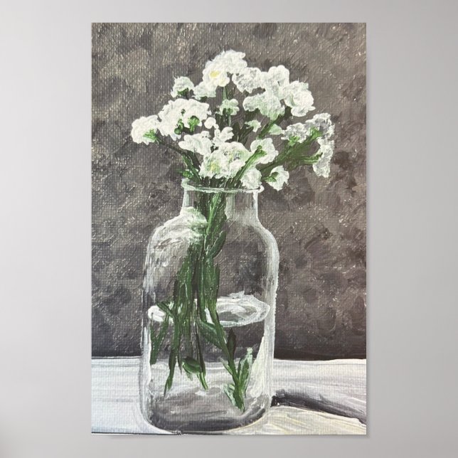 Flores brancas em poster de vaso claro (Frente)