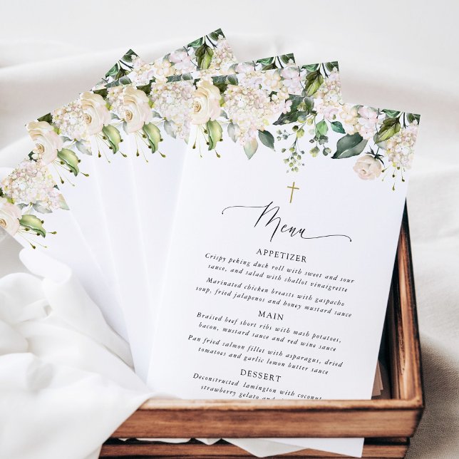 Flores Brancas, Flores Creme, Boho, Menu de Batism (Criador carregado)