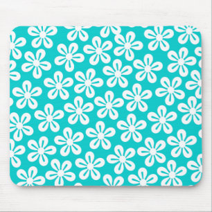 Flores brancas na turquesa Mousepad
