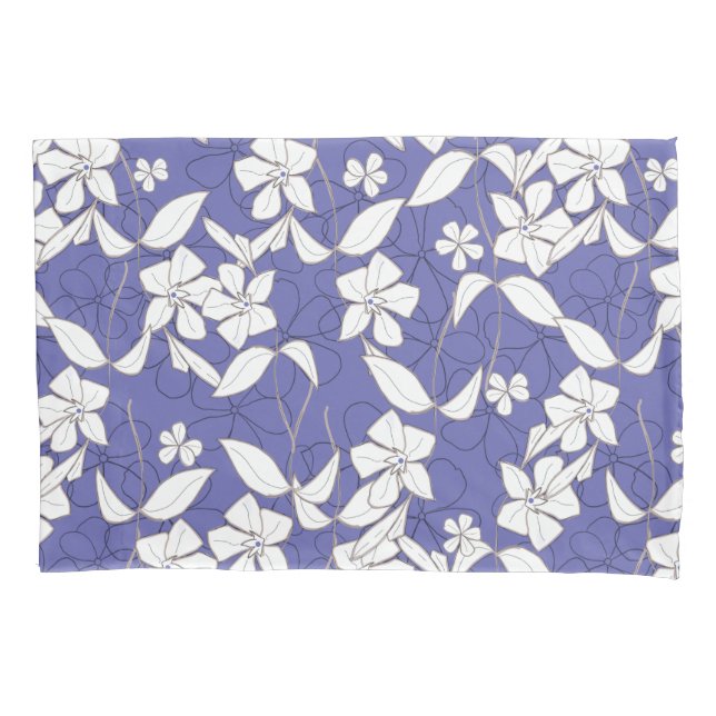 Flores Brancas no Pillowcase Periwinkle (Frente-Esquerda)