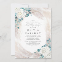 Flores Brancas Pampas Grass Convite para Aniversár