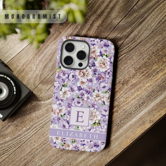 Flores brancas planas roxas, azuis e personalizáve (Customizable Blue Purple Floral White Flowers iPhone Case)